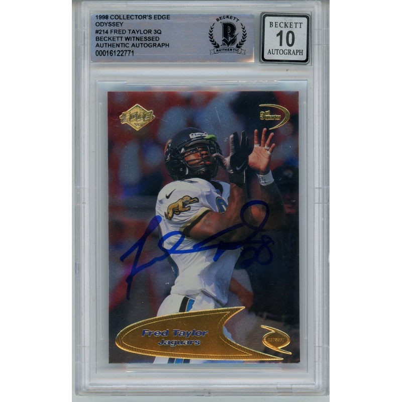 Fred Taylor Autographed 1998 Edge Odyssey #214 Trading Card Slab Beckett 43956