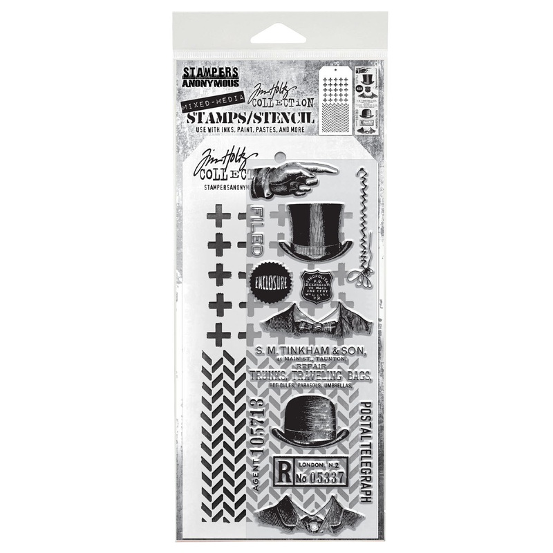 Stampers Anonymous Media #16 Tim Holtz Clear Stamp and Stencil