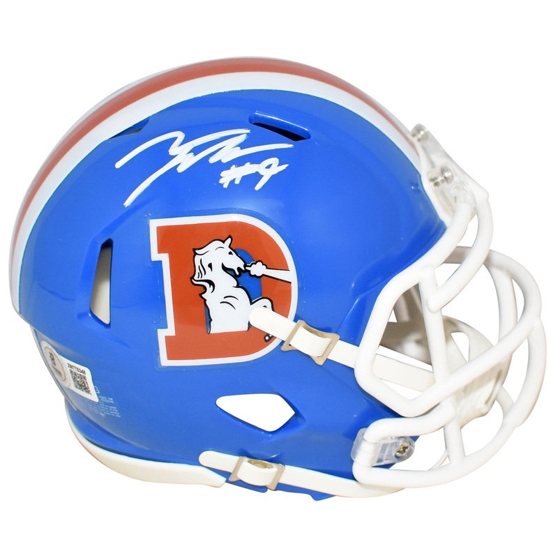 TALANOA HUFANGA SIGNED DENVER BRONCOS THROWBACK SPEED MINI HELMET BECKETT