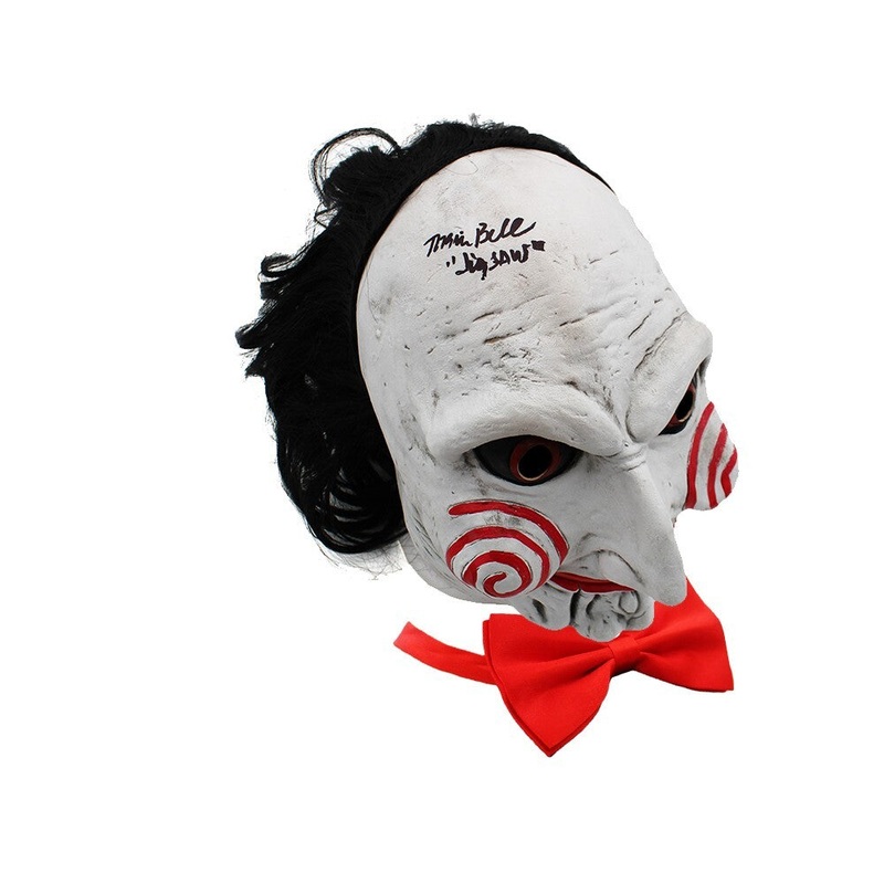 Tobin Bell Signed Saw Movie Costume Billy Mask with Jigsaw Inscription