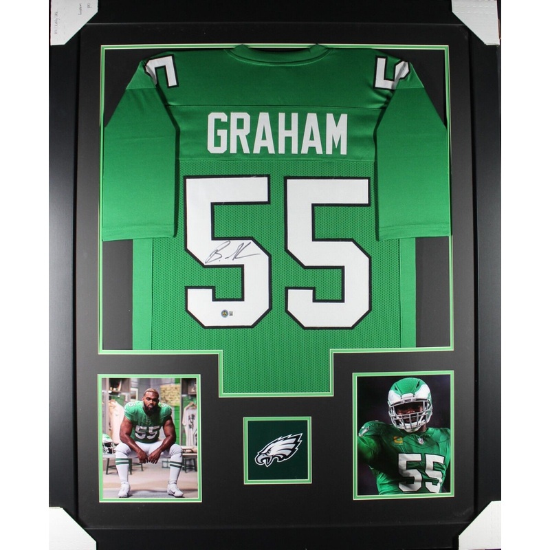BRANDON GRAHAM (Eagles kelly green TOWER) Signed Autographed Framed Jersey JSA
