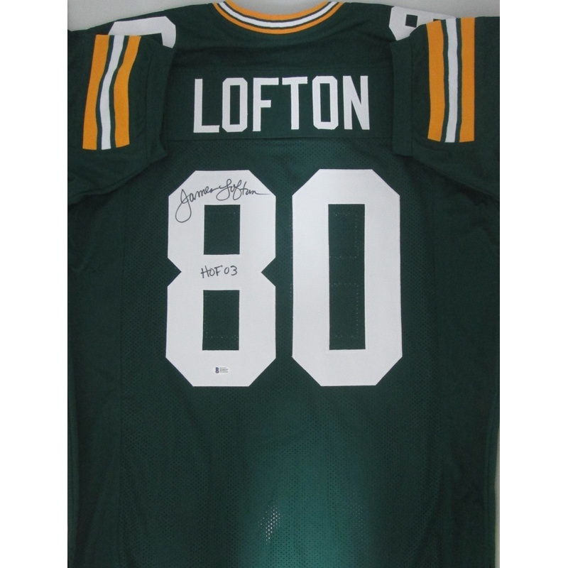 Packers JAMES LOFTON Signed Custom Replica Green Jersey AUTO w/ HOF ’03 – BAS