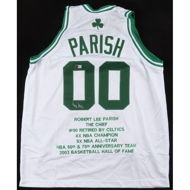 Robert Parish Signed Boston Celtics Career Highlight Shamrock Jersey (Beckett)