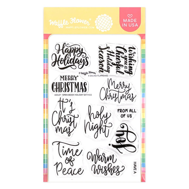 Waffle Flower x Galina Filippenko – Open Book Holiday Sayings Stamp Set