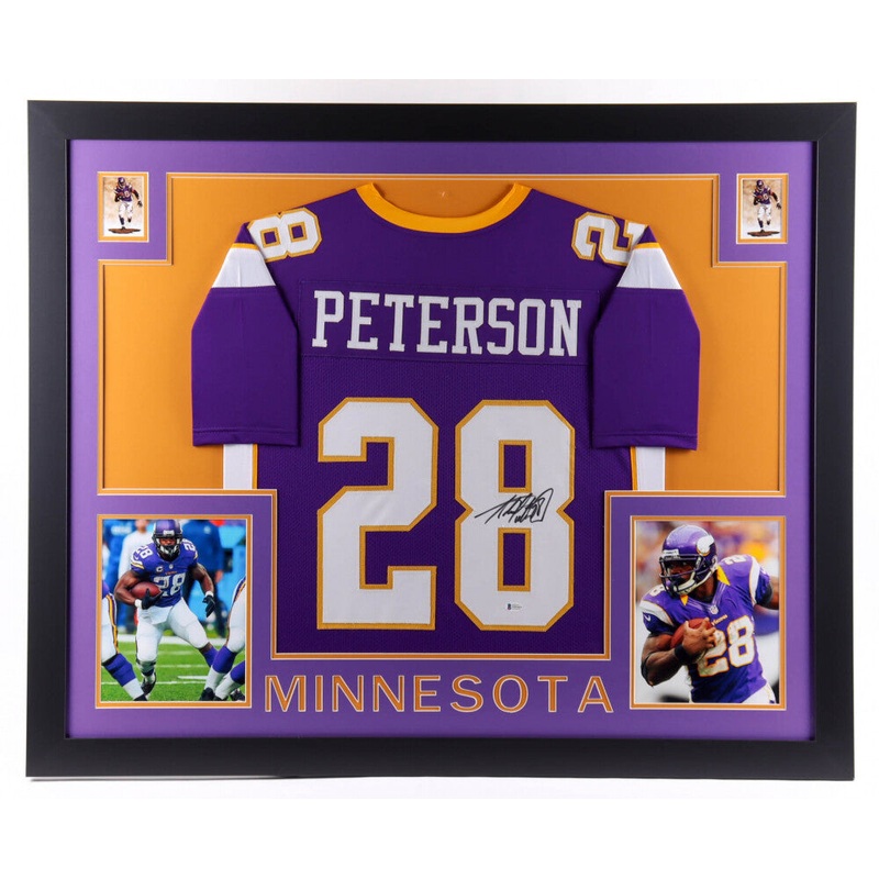 Adrian Peterson Signed Minnesota Vikings 35x 43 Framed Jersey (Beckett COA)