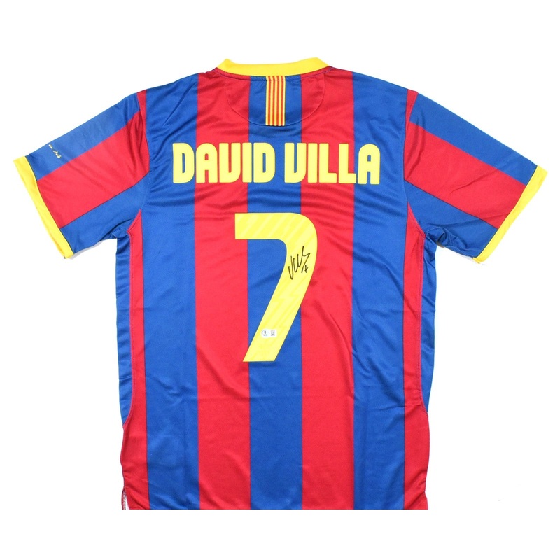 David Villa Signed FC Barcelona Home Soccer Jersey #7 Beckett Witnessed Hologram