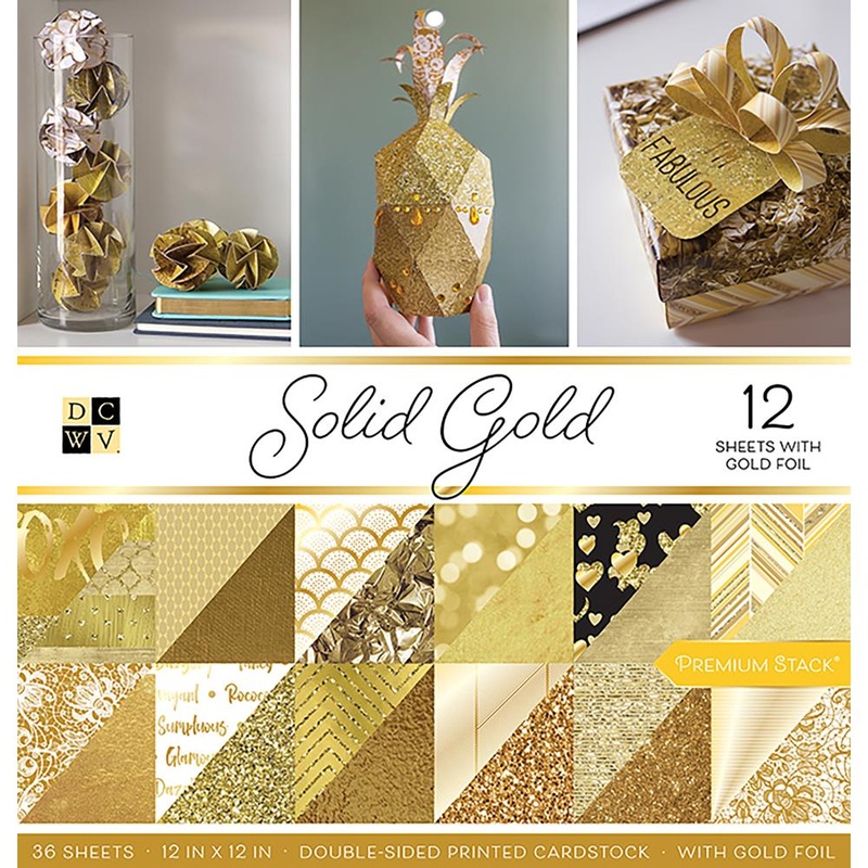 DCWV Double-Sided Cardstock Stack 12X12 36/Pkg Solid Gold, 18 Designs/2 Each