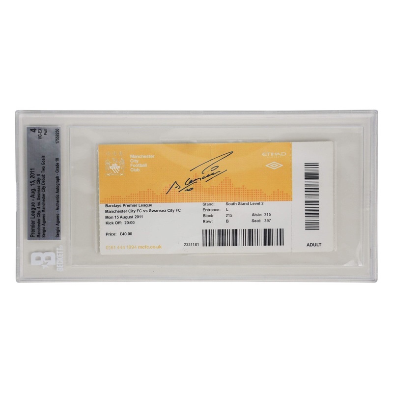 Sergio Aguero Signed 2011 Manchester City Pro Debut Match Ticket – BGS 4