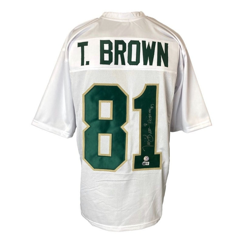 Tim Brown Notre Dame Signed White Football Jersey Heisman 87 BAS