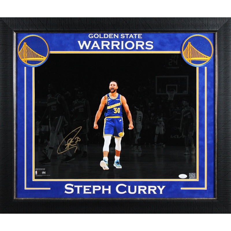 Warriors Stephen Curry Signed 16×20 Horizontal Spotlight Framed Photo JSA 2