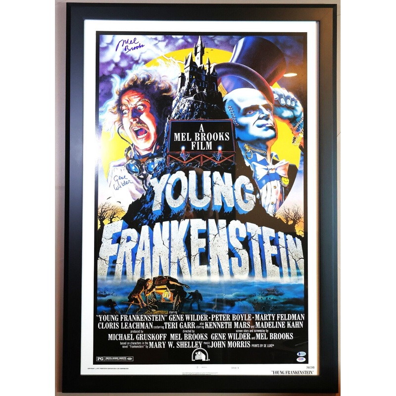 Young Frankenstein Framed Movie Poster signed by Mel Brooks and Gene Wilder