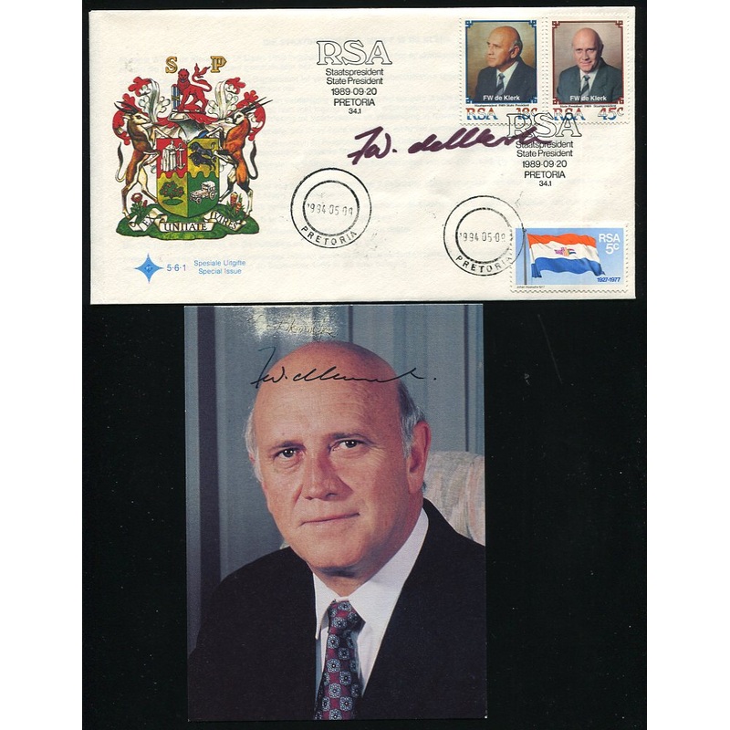1989 DE KLERK FDC & PHOTO BOTH SIGNED BY HIM