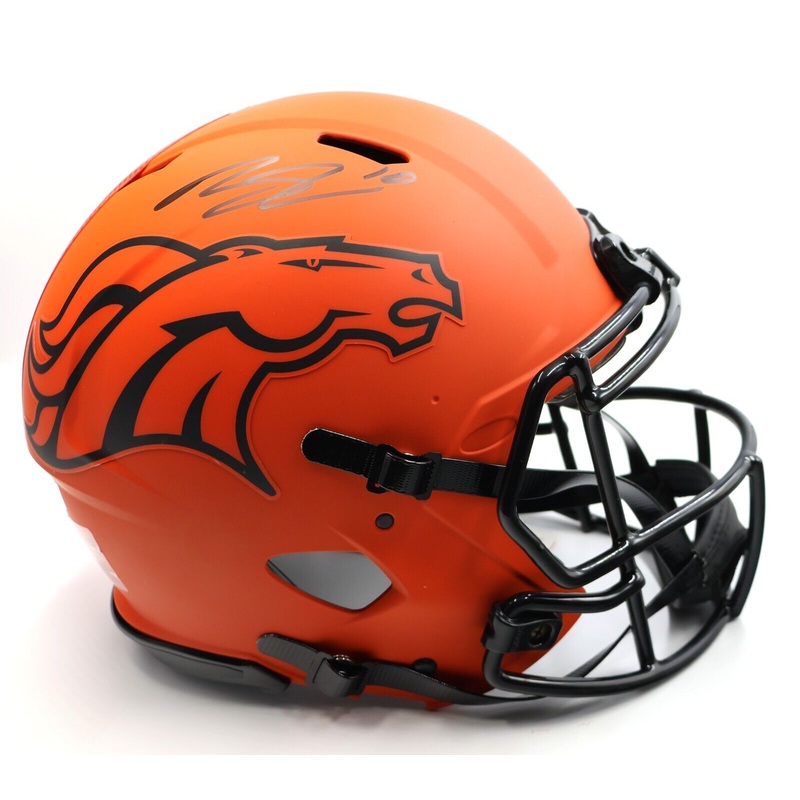 Bo Nix Autographed Broncos Orange Rave Full-Size Pro Speed Helmet Beckett COA