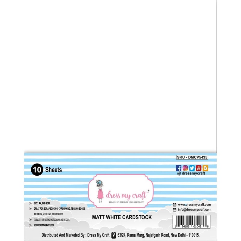 Dress My Craft Cardstock 270gsm 8.25X11.75 10/Pkg Matt White