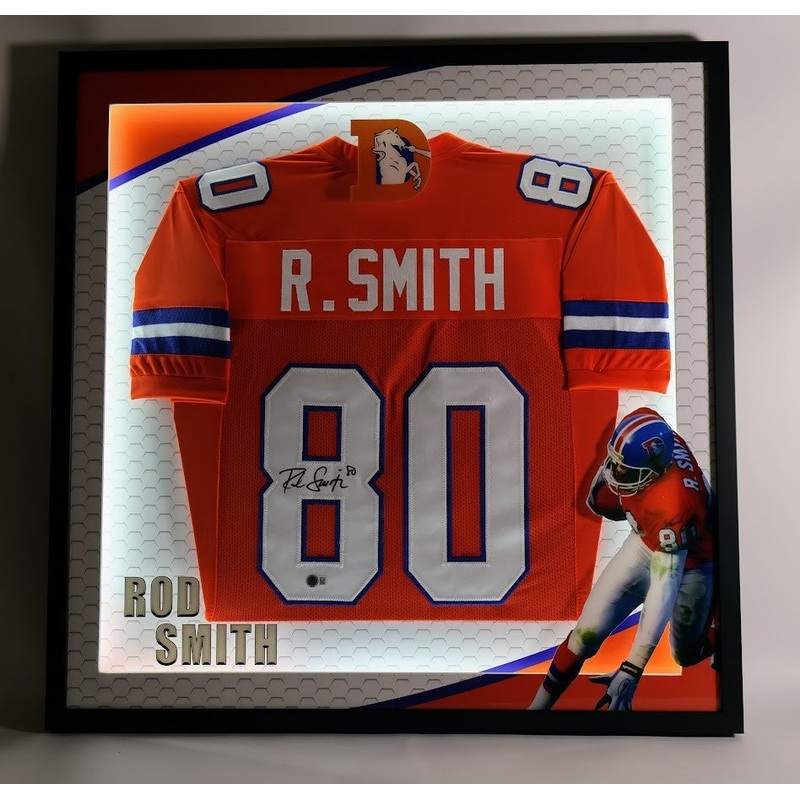 Rod Smith Autographed Denver Broncos Orange Jersey Lighted Framed Beckett COA