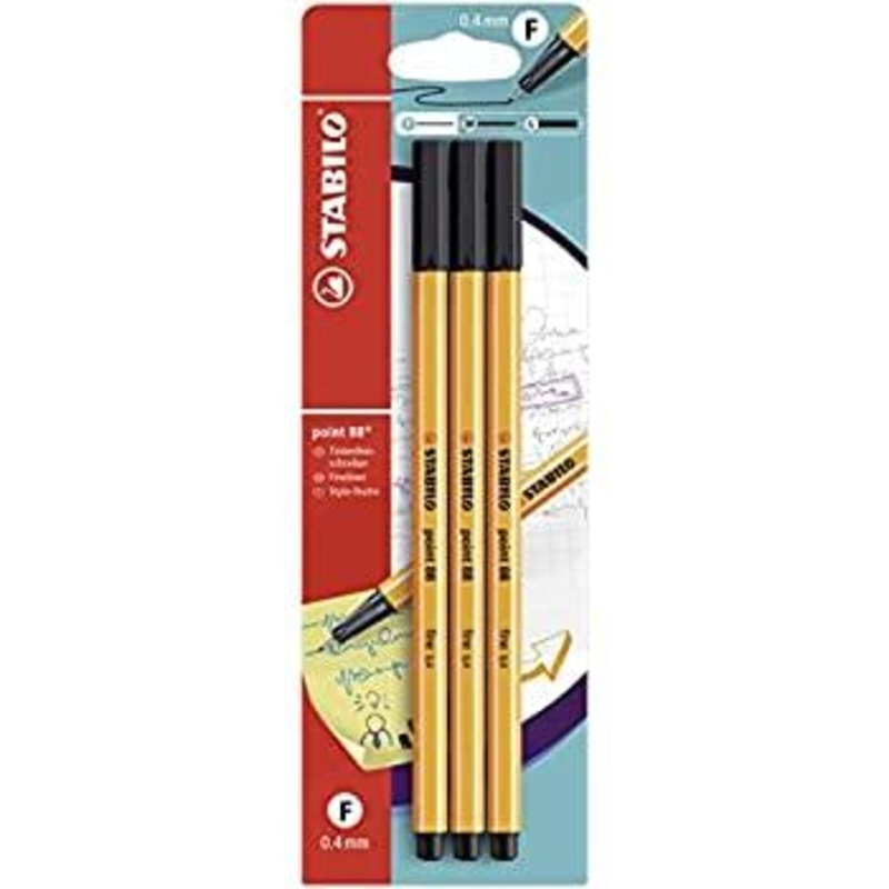 Stabilo point 88 Pen Sets, 3-Pen Set – Black, Blister carded – Peggable