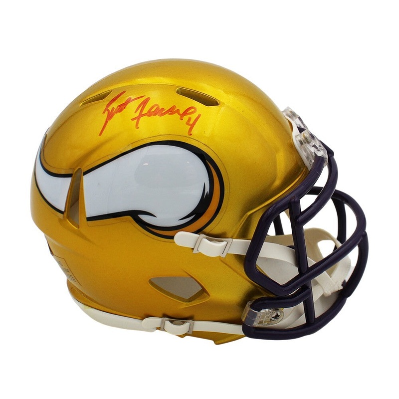 Brett Favre Signed Minnesota Vikings Speed Flash NFL Mini Helmet – Red Ink