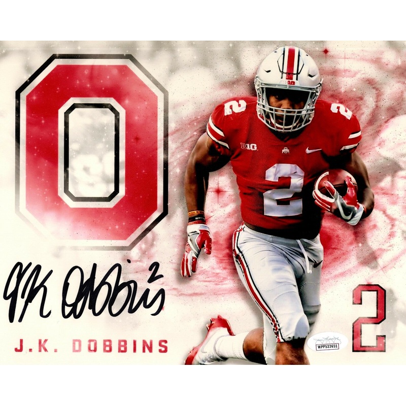 Ravens JK DOBBINS Signed 8X10 Ohio State Buckeyes Photo #3 AUTO – 2nd Rnd Pk JSA