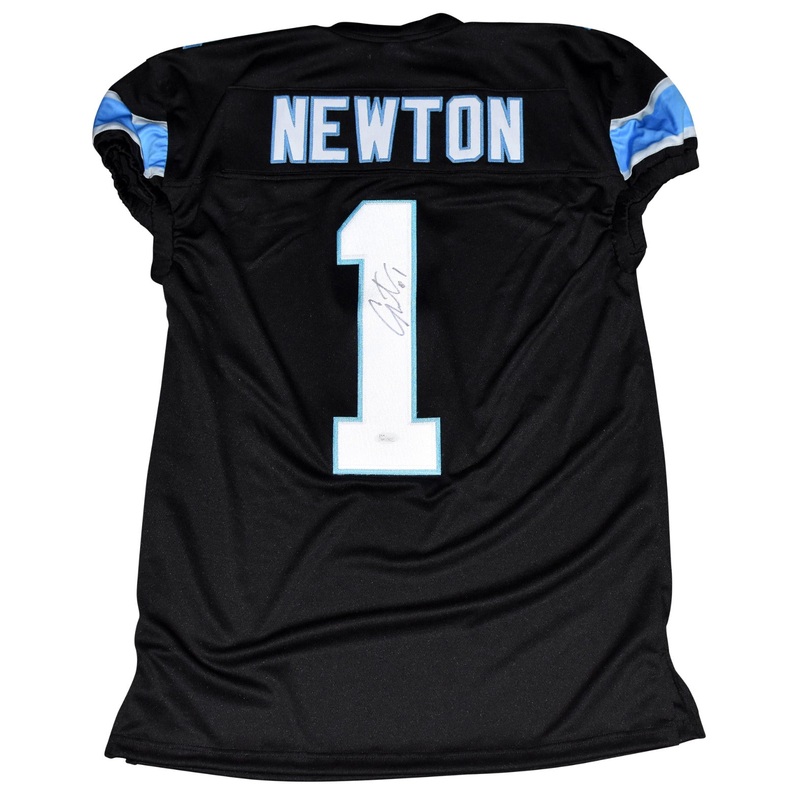 CAM NEWTON AUTOGRAPHED CAROLINA PANTHERS #1 BLACK GAME CUT JERSEY JSA