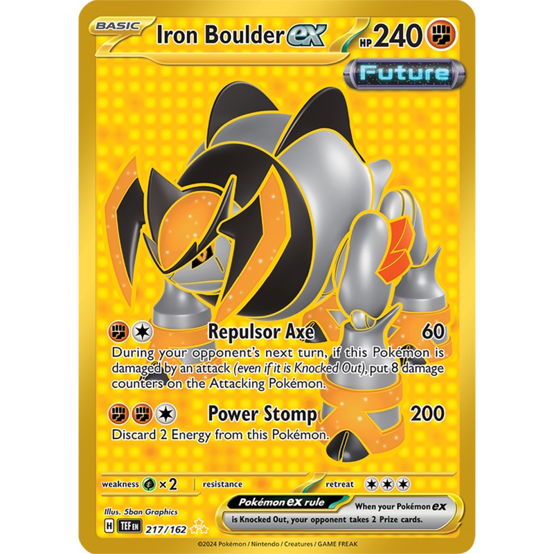 Pokemon Scarlet and Violet Temporal Forces Iron Boulder Ex #217/162 Gold Hyper Rare Holo Trading Card