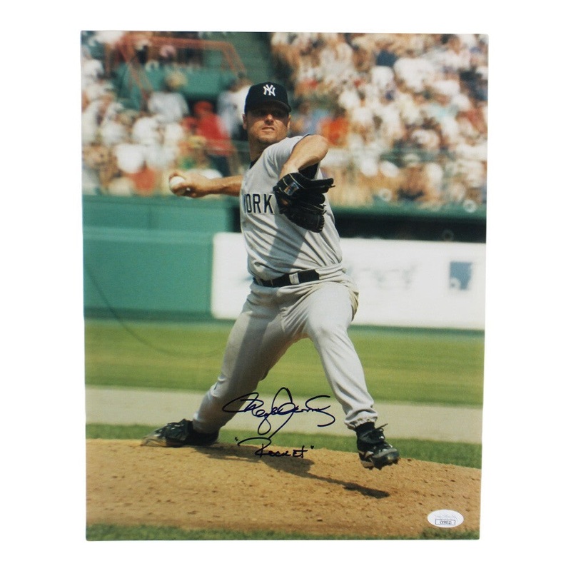 Roger Clemens Signed New York Yankees 11×14 MLB Photo with Rocket Inscription