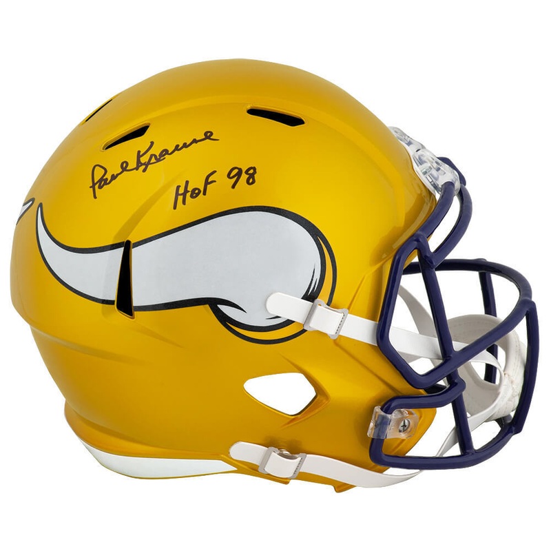 Paul Krause Signed Vikings FLASH Riddell F/S Replica Helmet w/HOF (SCHWARTZ COA)