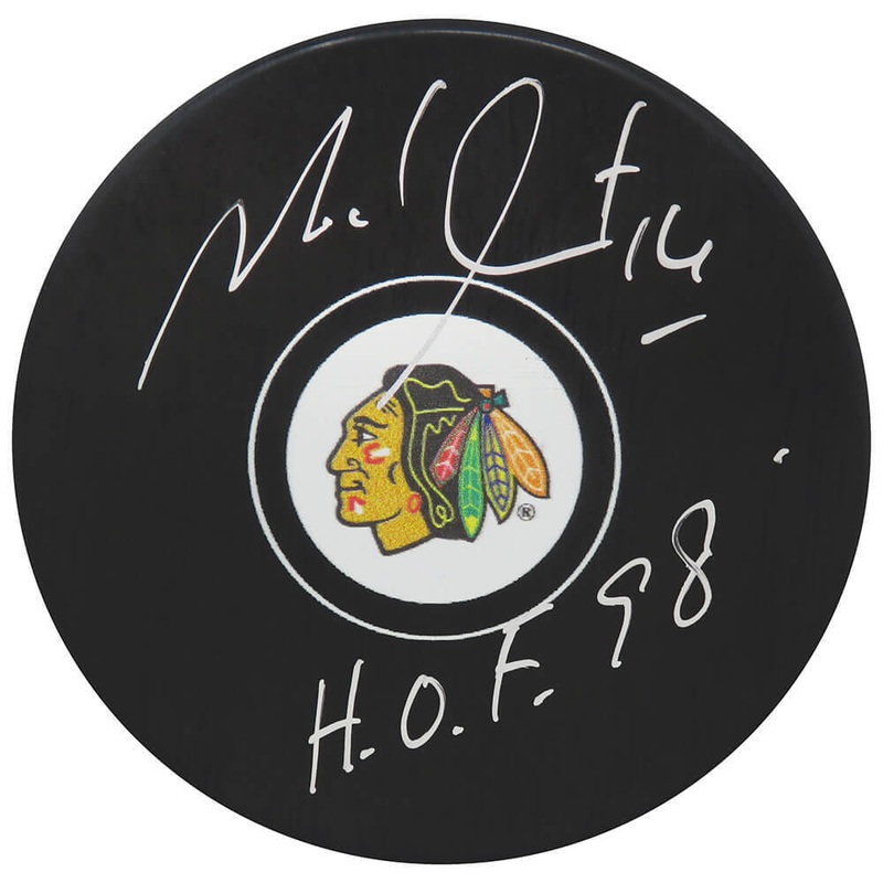 Michel Goulet Signed Chicago Blackhawks Logo Hockey Puck w/HOF’98 – (SS COA)