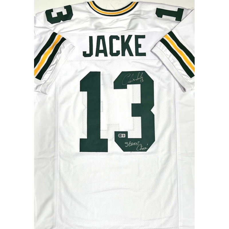 Packers CHRIS JACKE Signed Custom Replica White Jersey AUTO w/ XXXI Champs – BAS