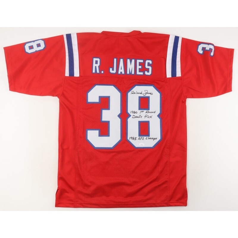 Roland James Signed New England Patriots Jersey Twice Inscribed (JSA COA) R.B.