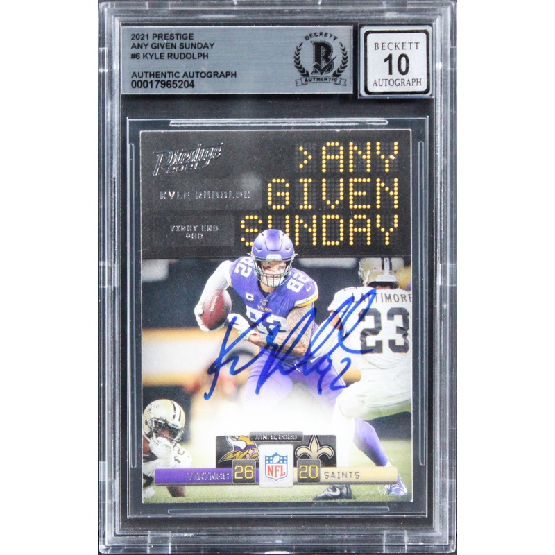 Vikings Kyle Rudolph Signed 2021 Prestige AGS #6 Card Auto Grade 10! BAS Slabbed