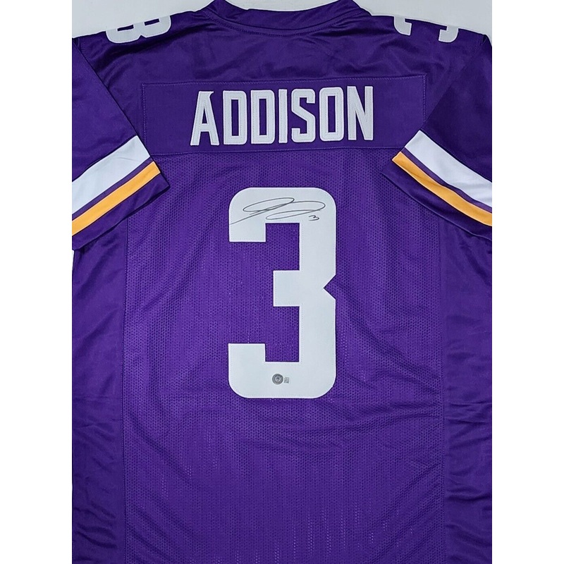 Vikings Receiver JORDAN ADDISON Signed Custom Replica Purple Jersey – BAS