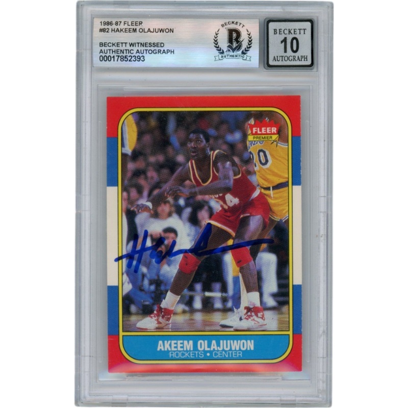 Hakeem Olajuwon Autographed 1986 Fleer #82 Slabbed Trading Card Beckett 50362