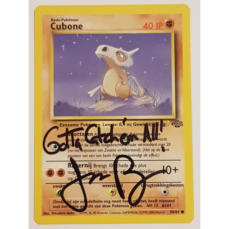 Pokemon Dutch Jungle Cubone #50/64 Trading Card (Signed by Jason Paige)