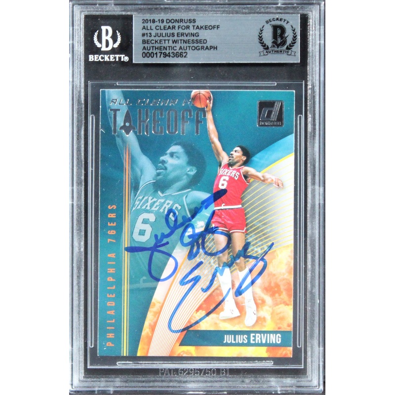 76ers Julius Erving Authentic Signed 2018 Donruss ACFT #13 Card BAS Slabbed