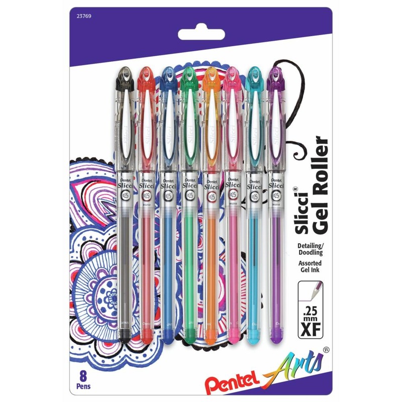 Pentel Slicci Gel Pens .25mm 8/Pkg Assorted Ink Colors