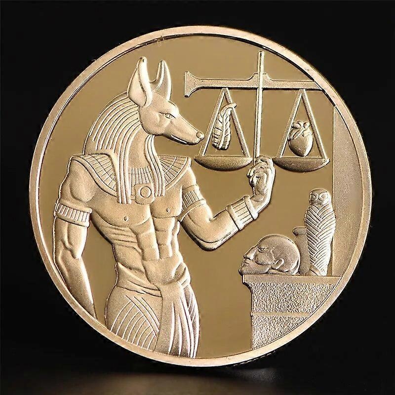 1Pc Egypt Death God Anubis Gold Plated Coin Egyptian Pyramid Protector Commemorative Coins Collection Home Decor Crafts Gifts