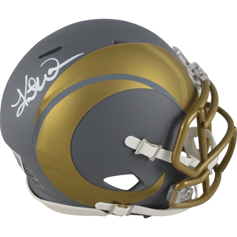Kurt Warner Autographed Los Angeles Rams Slate Mini Helmet Beckett Witness 50097