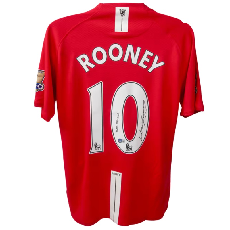 Wayne Rooney Signed Manchester Utd Home Soccer Jersey Inscribed with Beckett COA