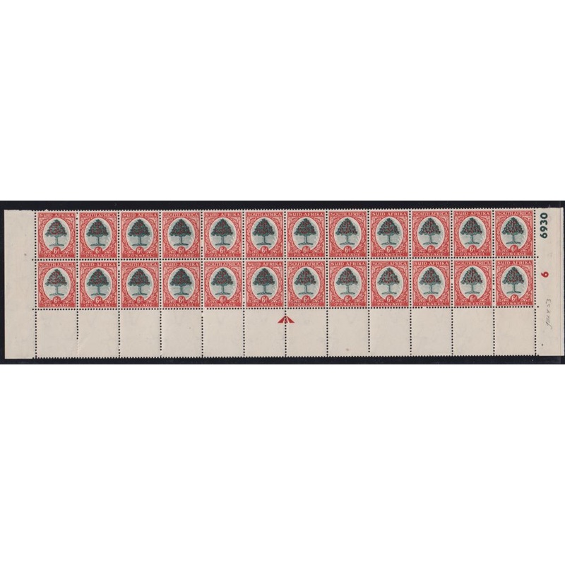 1950 6d BOTTOM DOUBLE ROW  CYLINDER/ARROW   BLOCK UM   – SACC 118