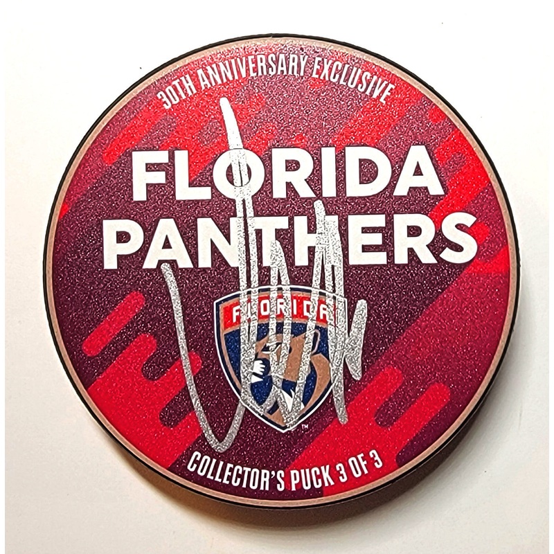 Aleksander Barkov Autographed Florida Panthers 30th Anniversary Puck Beckett