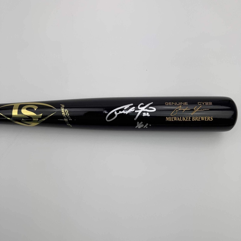 Autographed/Signed Christian Yelich Yeli Black Louisville Slugger Bat JSA COA