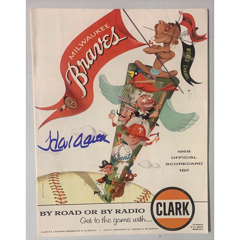 Braves Henry HANK AARON Signed 1958 Official Score Card Program Magazine JSA