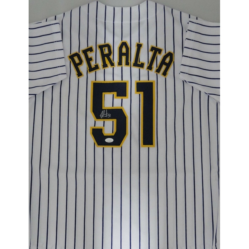 Brewers FREDDY PERALTA Signed Custom Replica Pinstripe Jersey AUTO – JSA