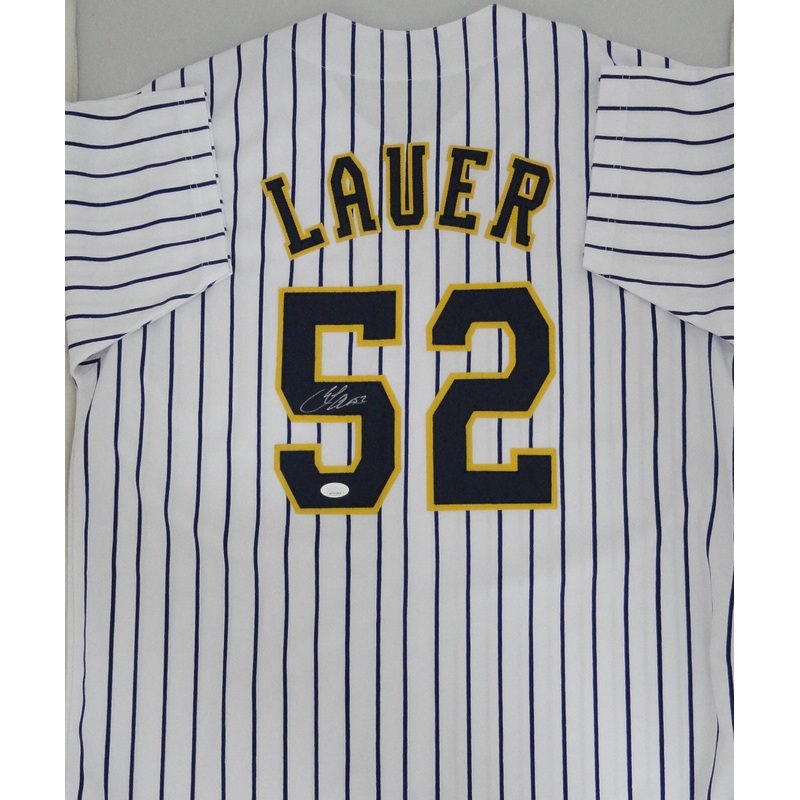 Brewers Pitcher ERIC LAUER Signed Custom Replica Pinstripe Jersey AUTO – JSA