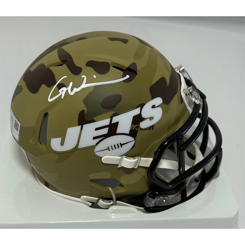 NY Jets Rookie of the Year GARRETT WILSON Signed CAMO Mini Helmet AUTO – BAS