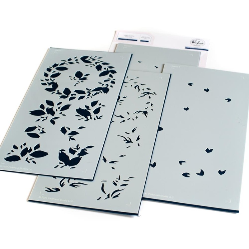 Pinkfresh Studio Stencils 4X9 4/Pkg Indigo Vines Layering