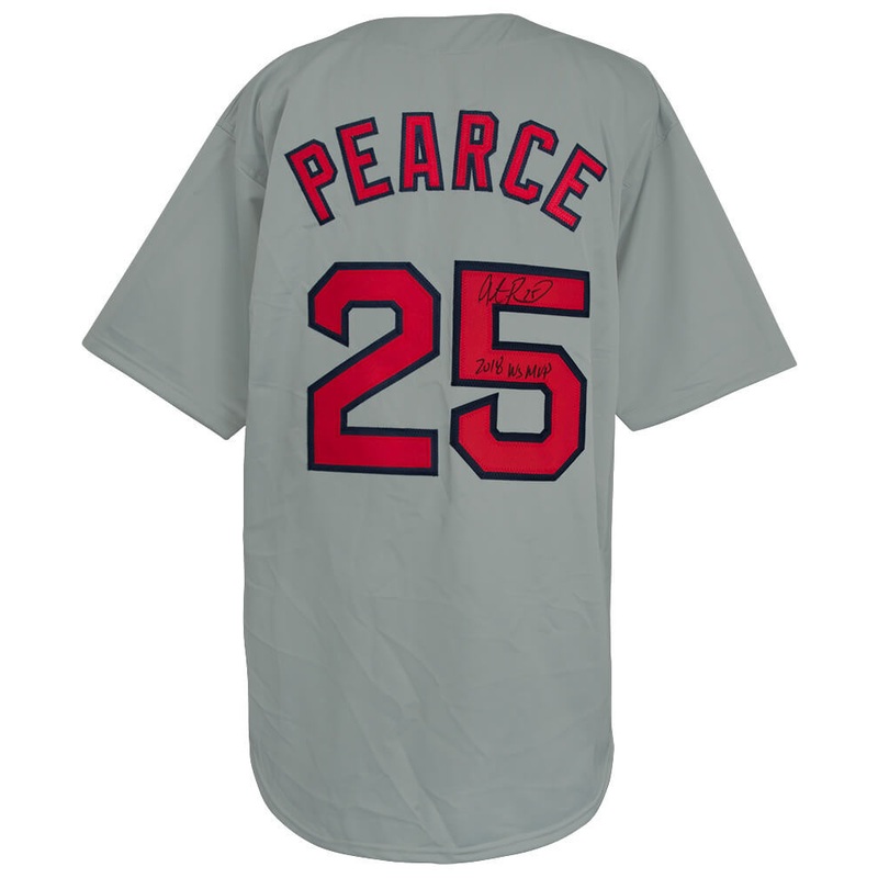 Steve Pearce Signed Grey Custom Baseball Jersey w/2018 WS MVP – (SCHWARTZ COA)