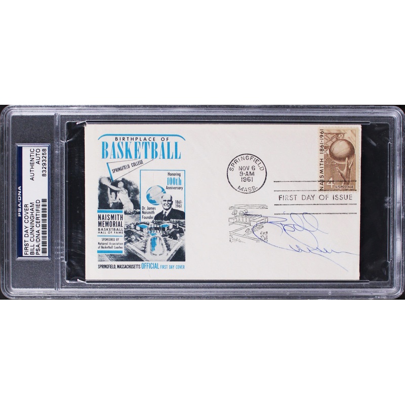 Bill Cunningham Signed 3.75×6.5 Naismith HOF First Day Cover Postcard PSA Slab