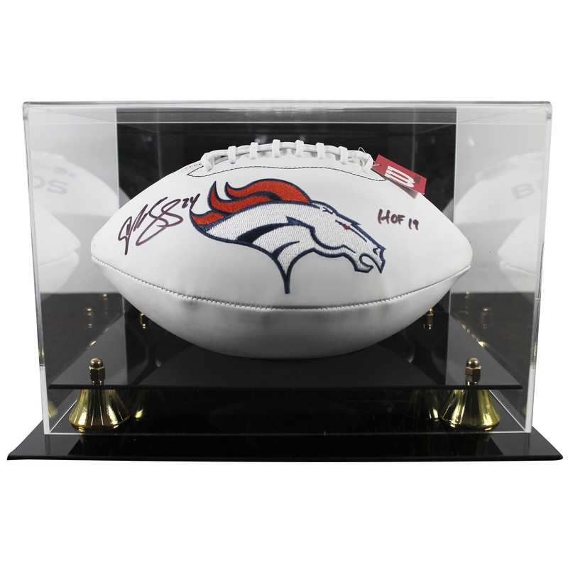 Broncos Champ Bailey HOF 19 Signed White Panel Logo Football W/ Case BAS Wit