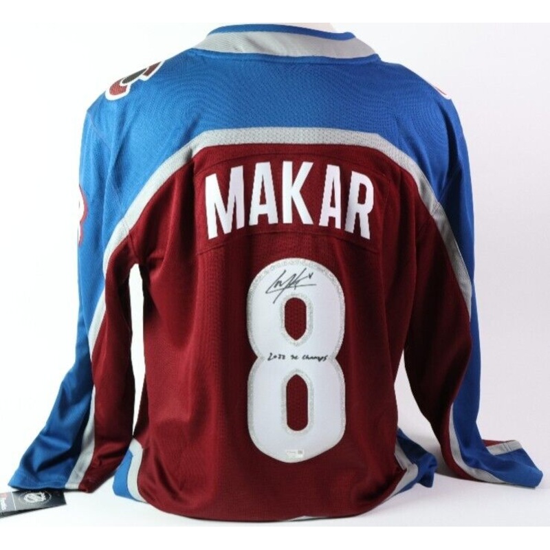 Cale Makar Breakaway Burgundy Jersey Autographed w/ inscription 2022 SC Champs
